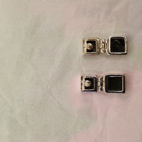 Sterling Silver 925 black and silver square earrings - Picture 6 of 7